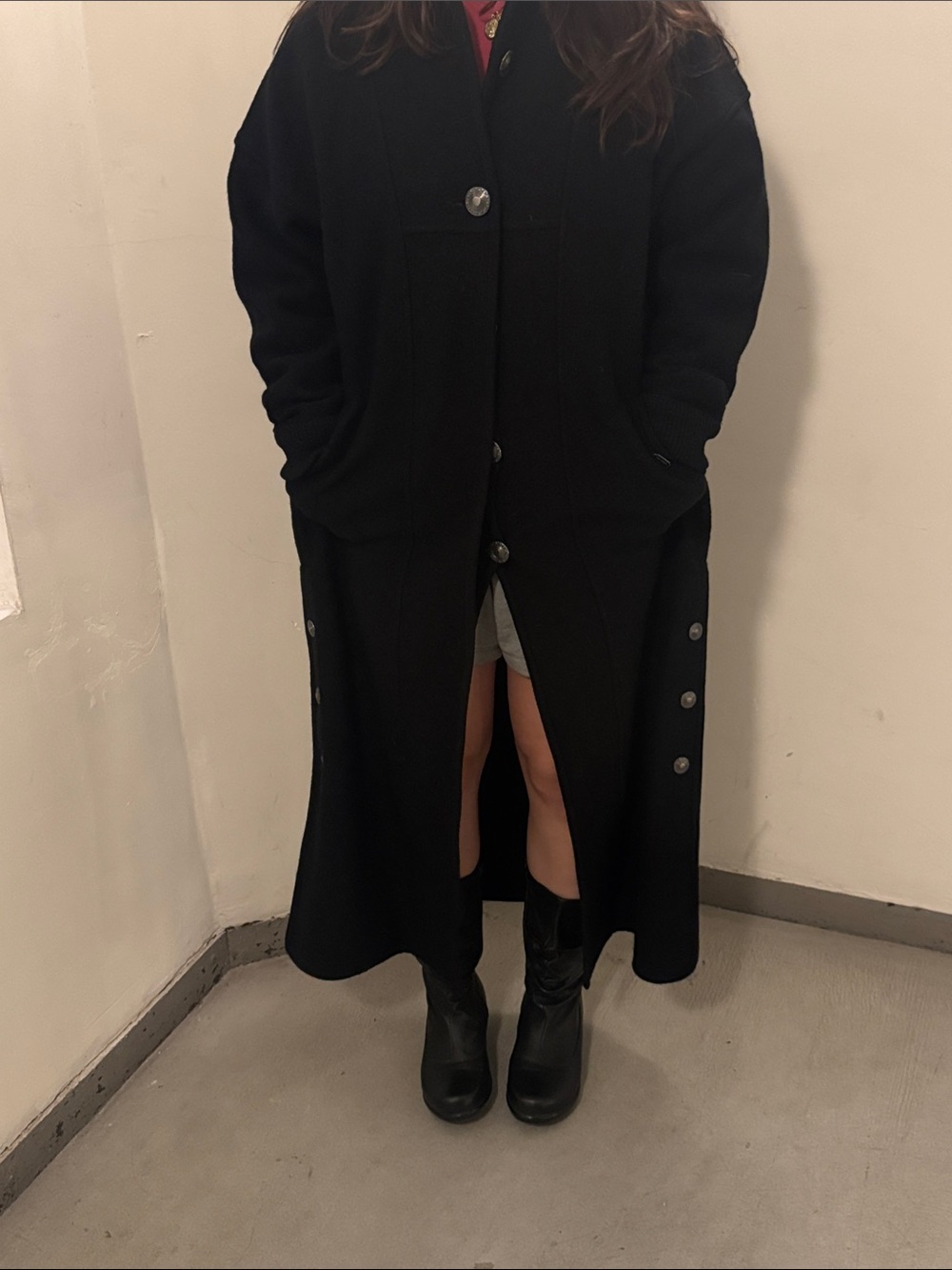 Geiger long black coat 100% pure wool 36